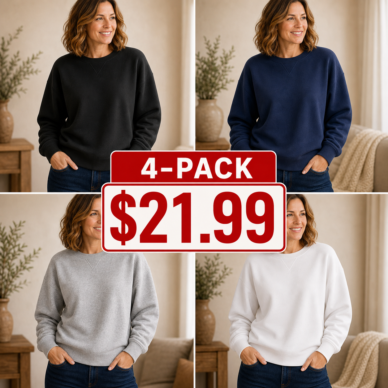Women's V-Notch Crewneck Fleece Sweatshirts