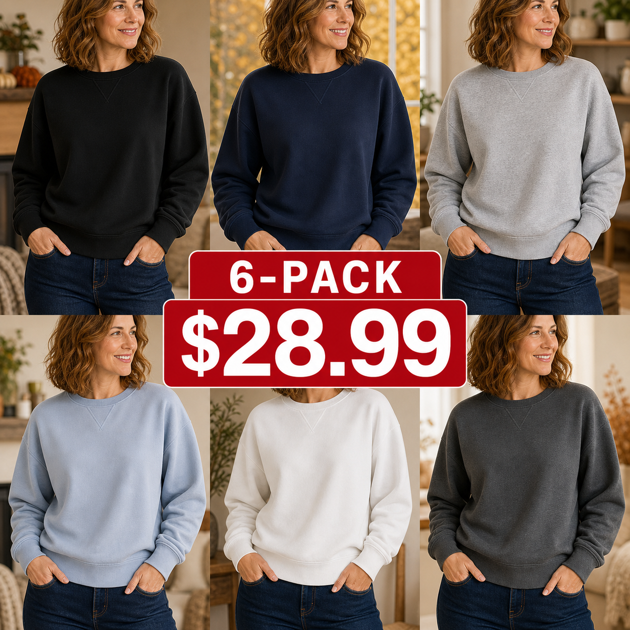 Women's V-Notch Crewneck Fleece Sweatshirts