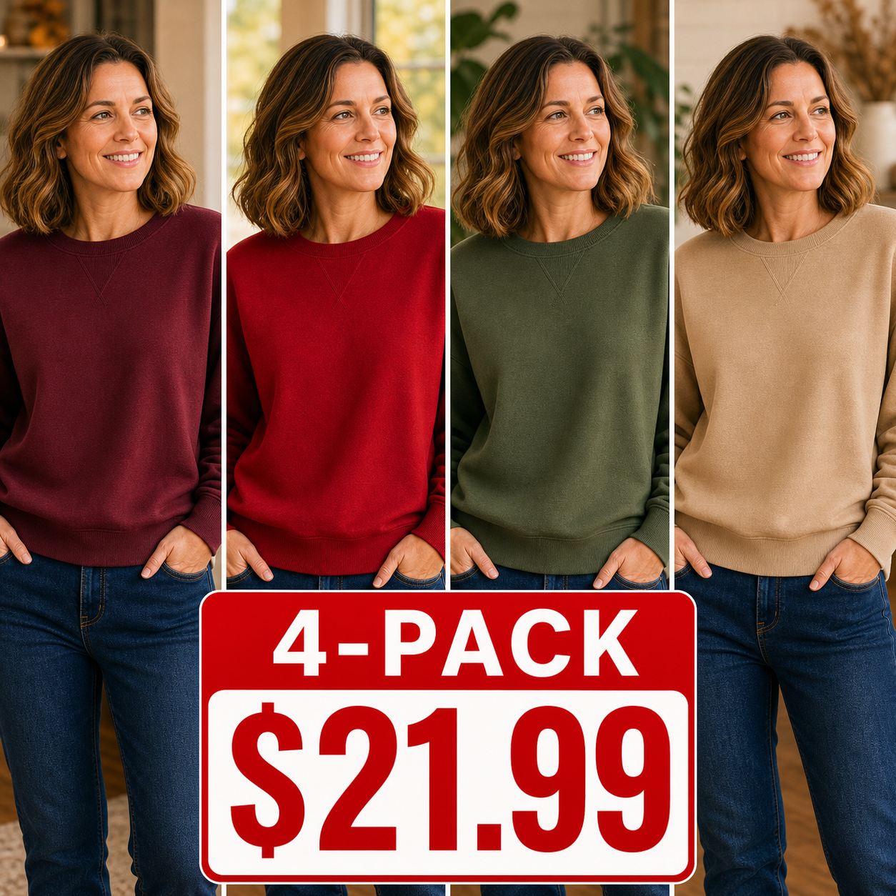 Women's V-Notch Crewneck Fleece Sweatshirts
