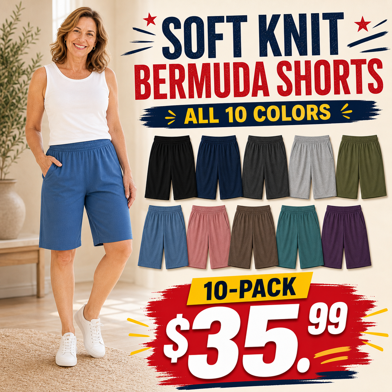 Women's Soft Knit Elastic Waist Bermuda Shorts