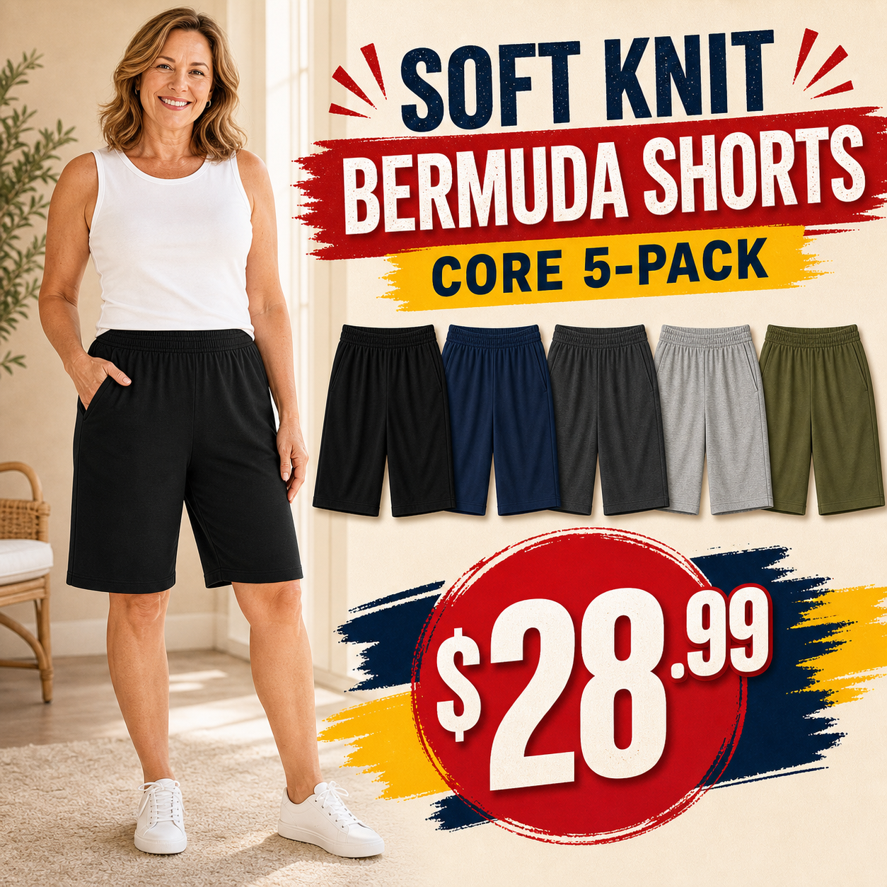 Women's Soft Knit Elastic Waist Bermuda Shorts