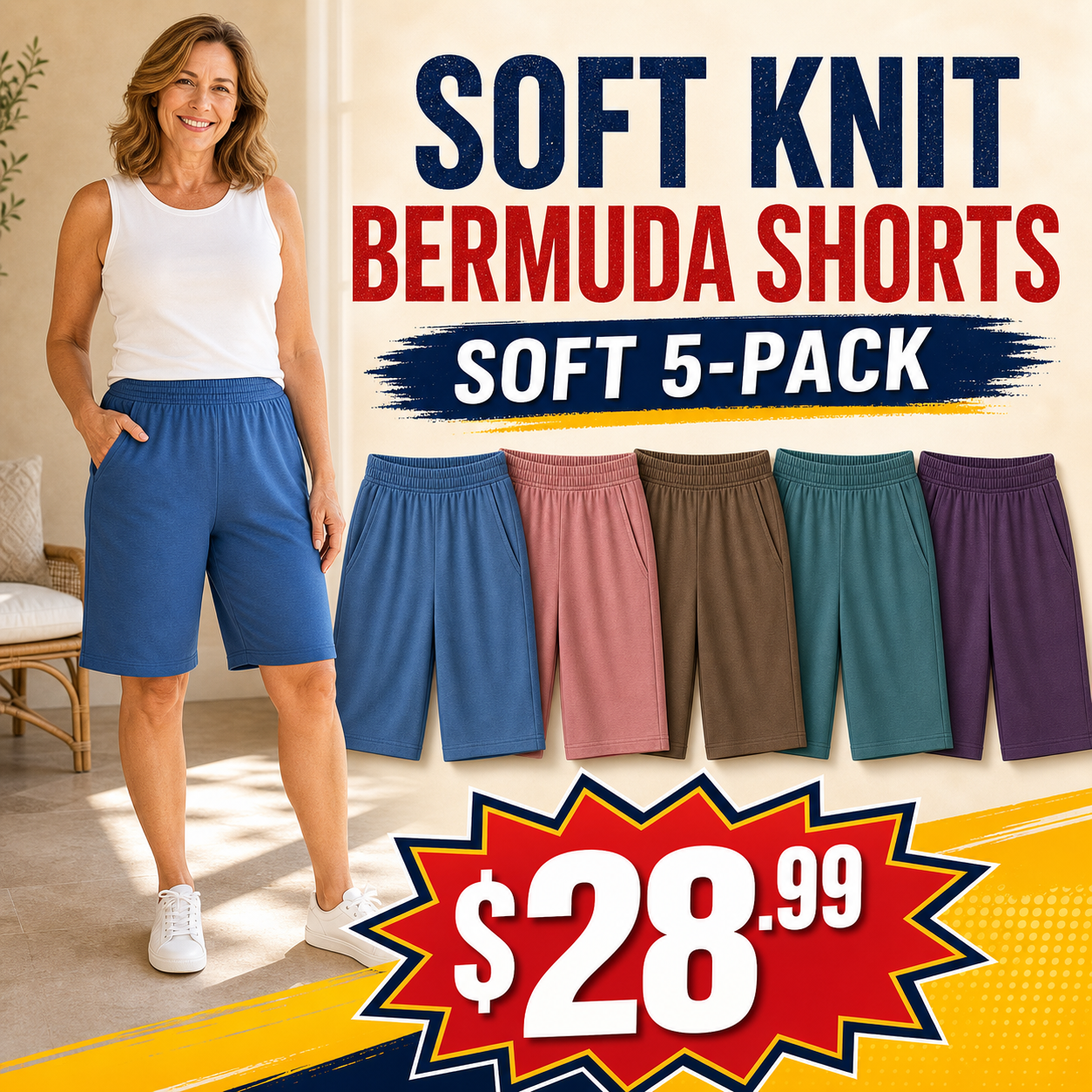 Women's Soft Knit Elastic Waist Bermuda Shorts