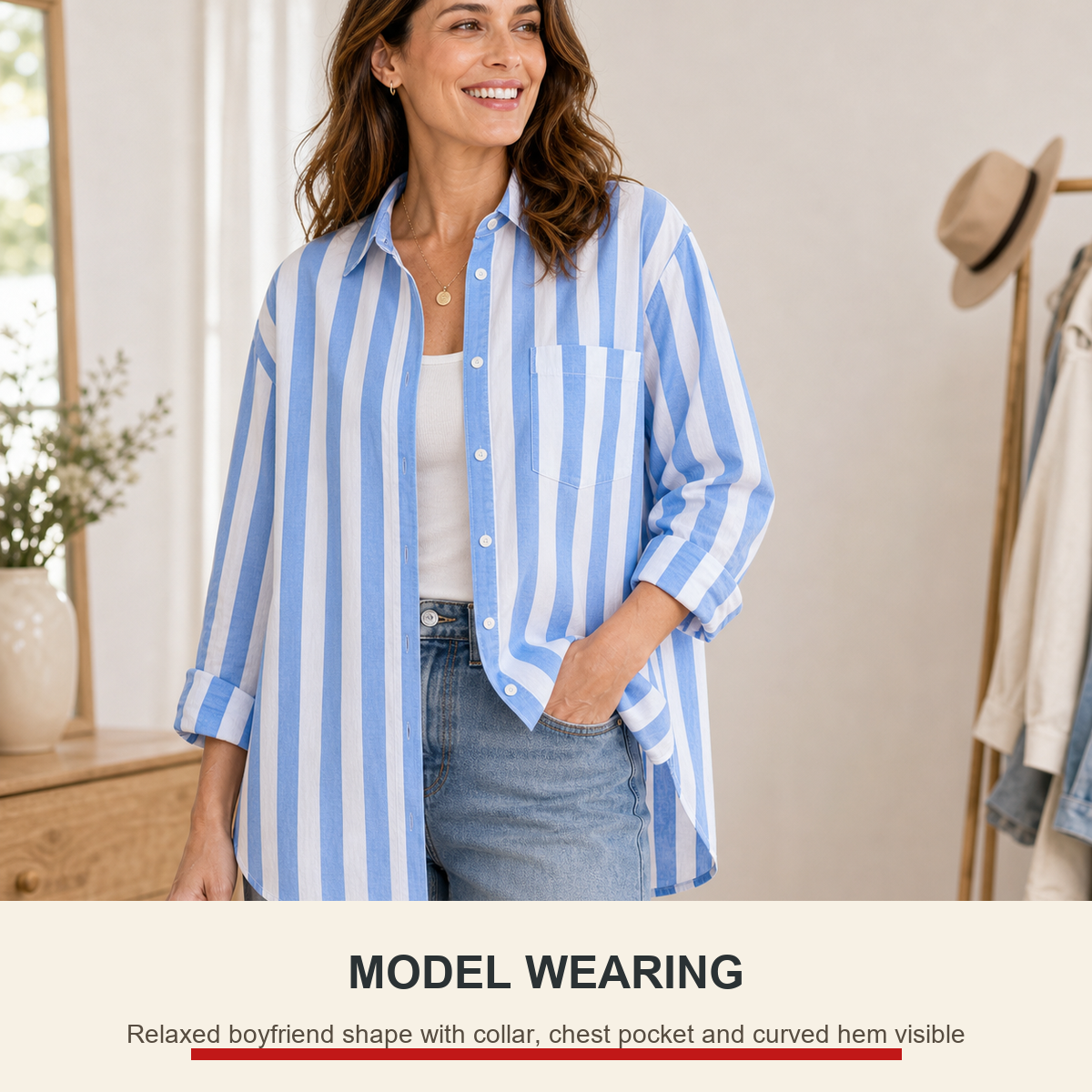 Oversized Cotton Stripe Boyfriend Shirt for Women