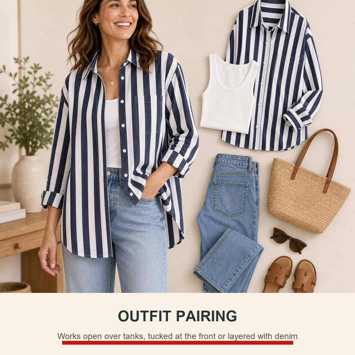 Oversized Cotton Stripe Boyfriend Shirt for Women