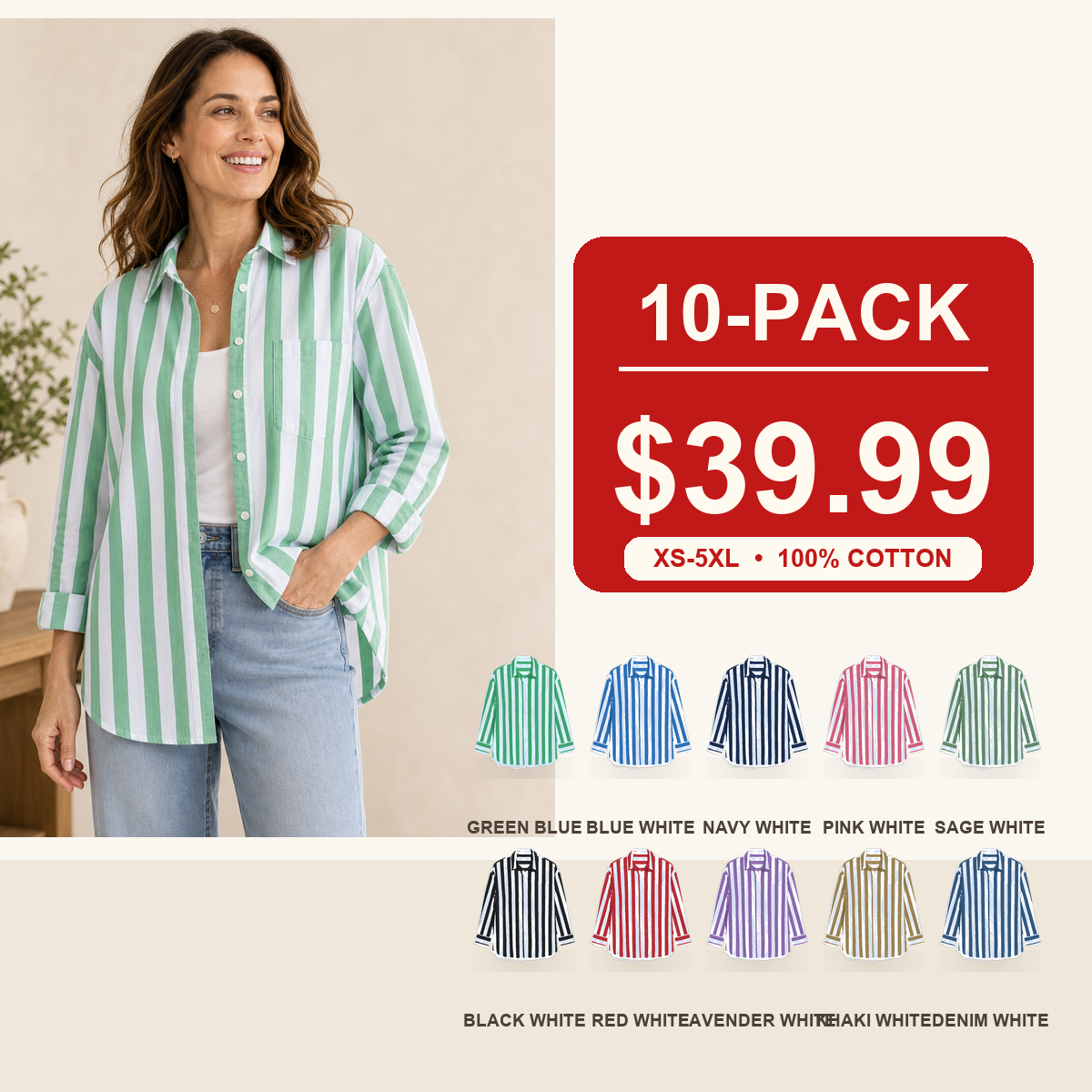 Oversized Cotton Stripe Boyfriend Shirt for Women