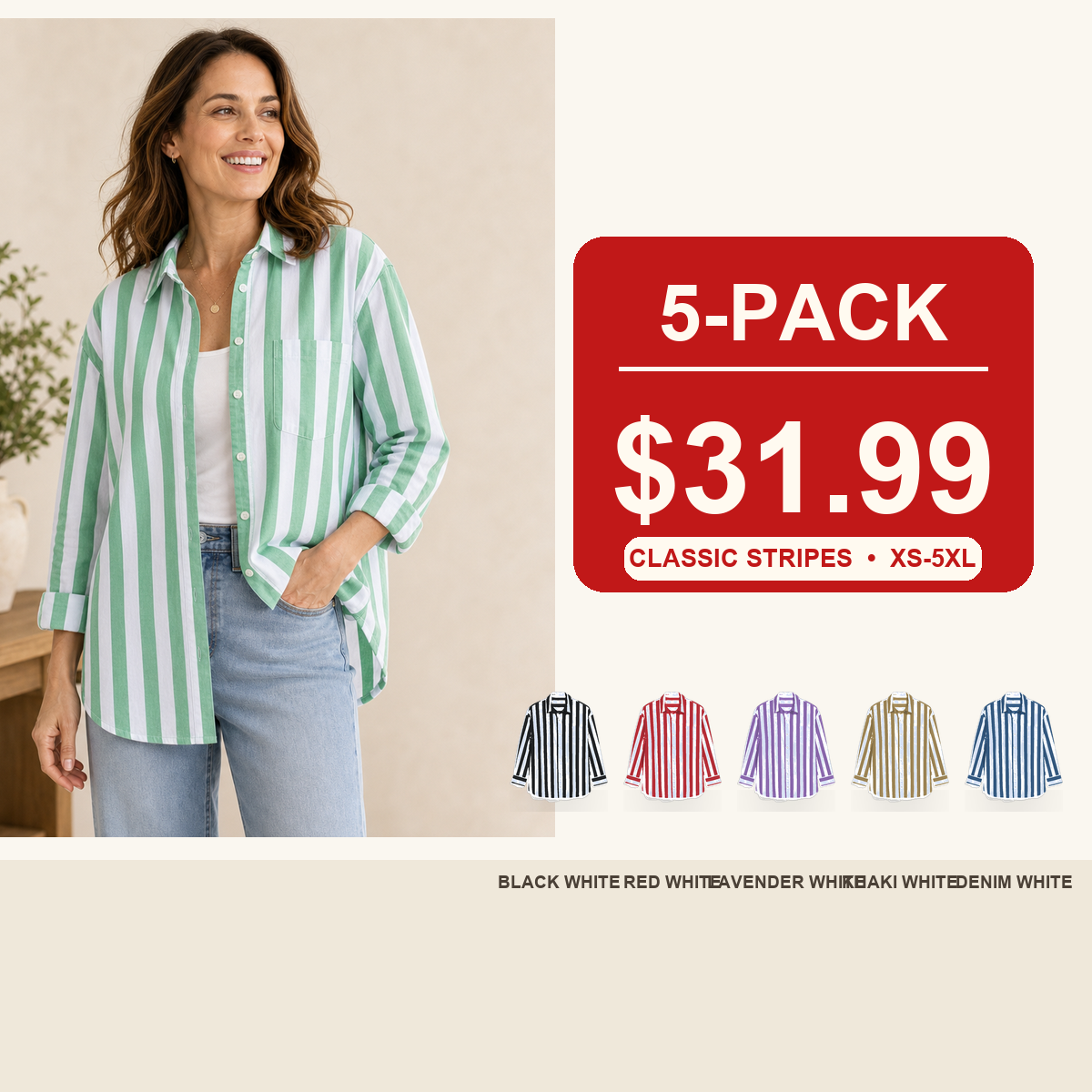 Oversized Cotton Stripe Boyfriend Shirt for Women