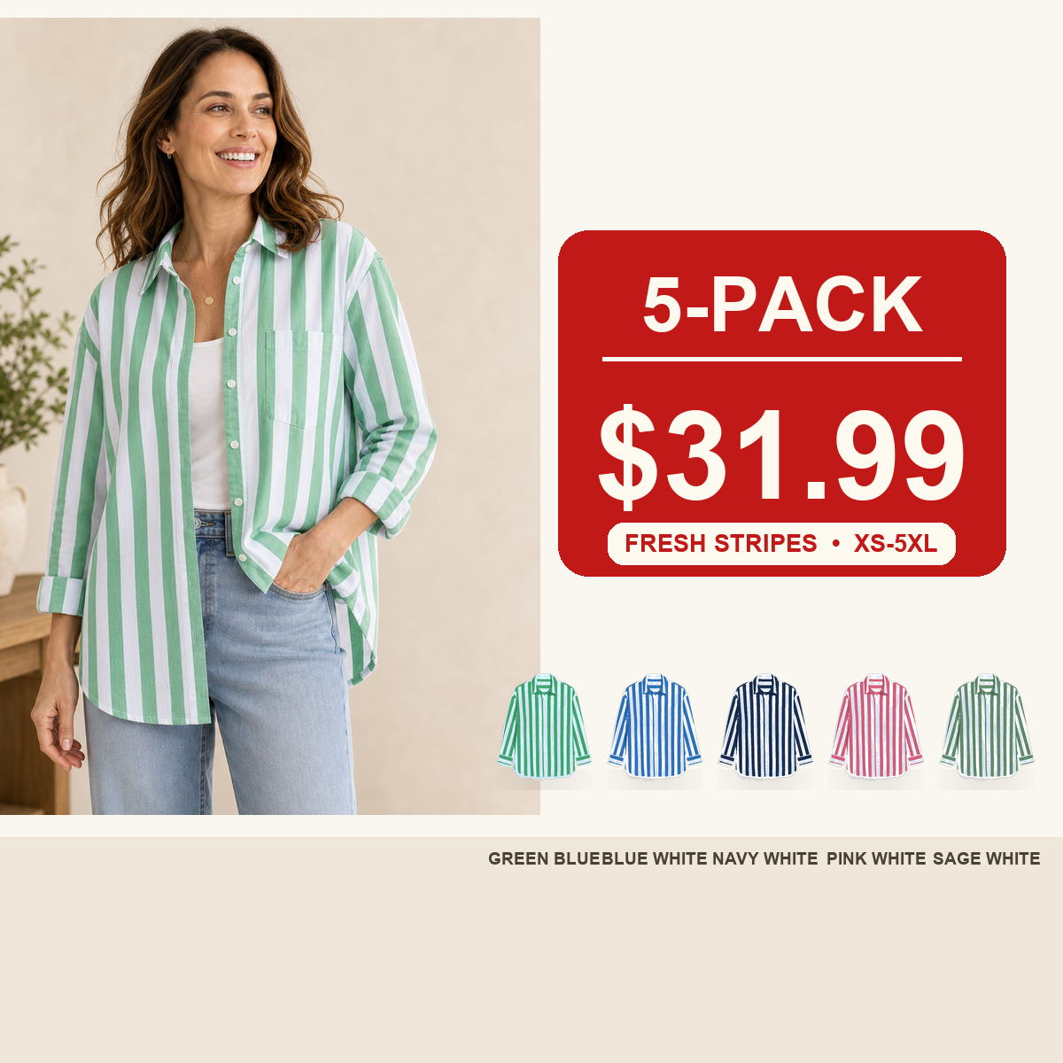 Oversized Cotton Stripe Boyfriend Shirt for Women