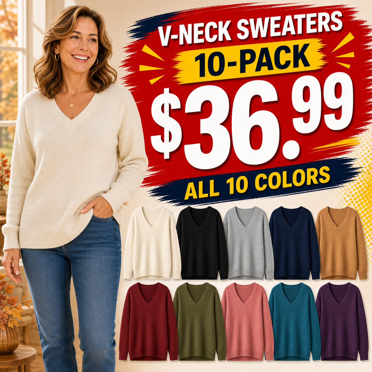 Women's V-Neck Pullover Sweaters