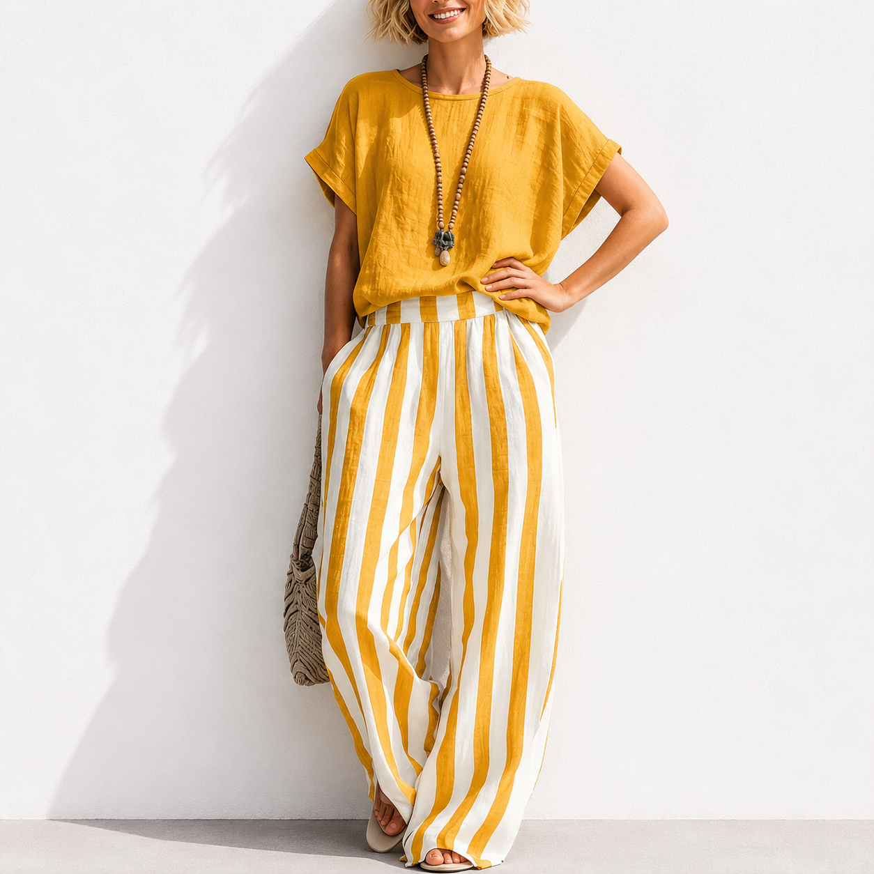 New Arrivals🔥 Cozy Loose-fit Striped Cotton Linen Two-piece Set