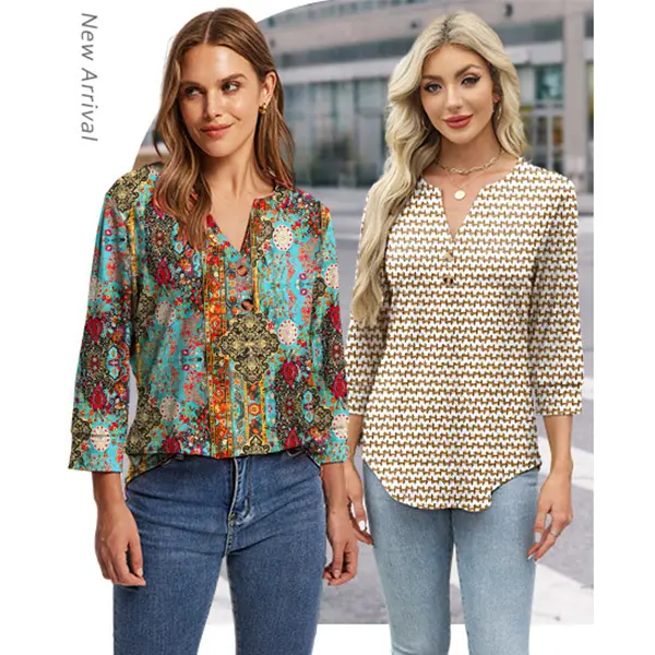 WIHOLL 3/4 Sleeve Tops Summer Outfits for Women Breathable Lightweight Blouses Air Conditioner Friendly Loose Fit Beach Vacation Girls Adjustable