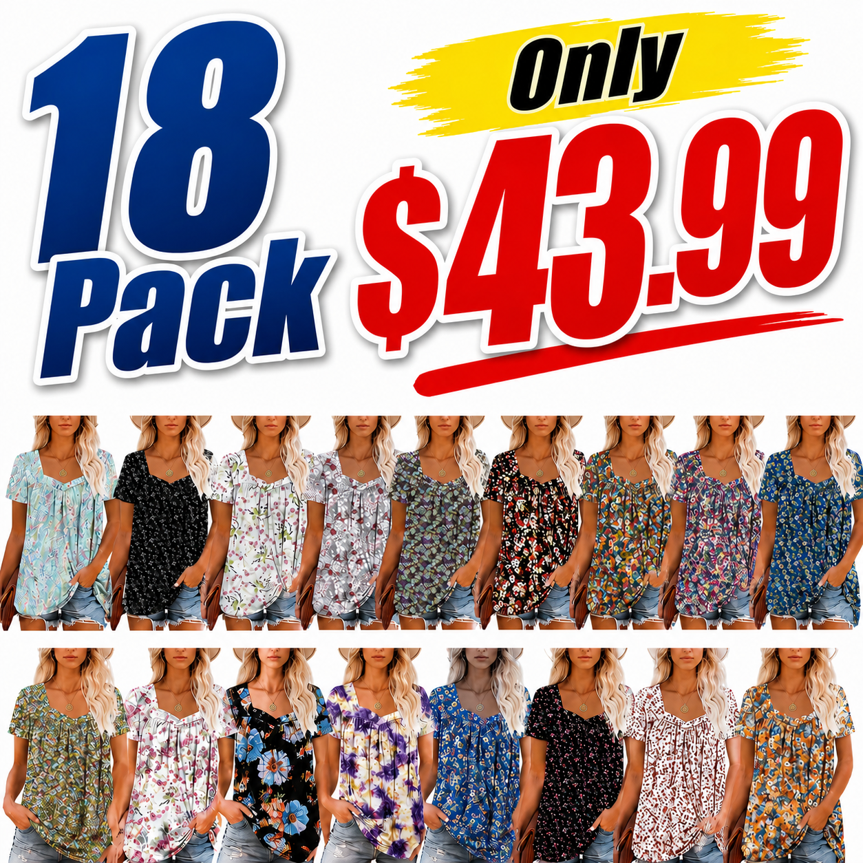 Hot Sale-Women's Summer Pleated Printed Short-Sleeves