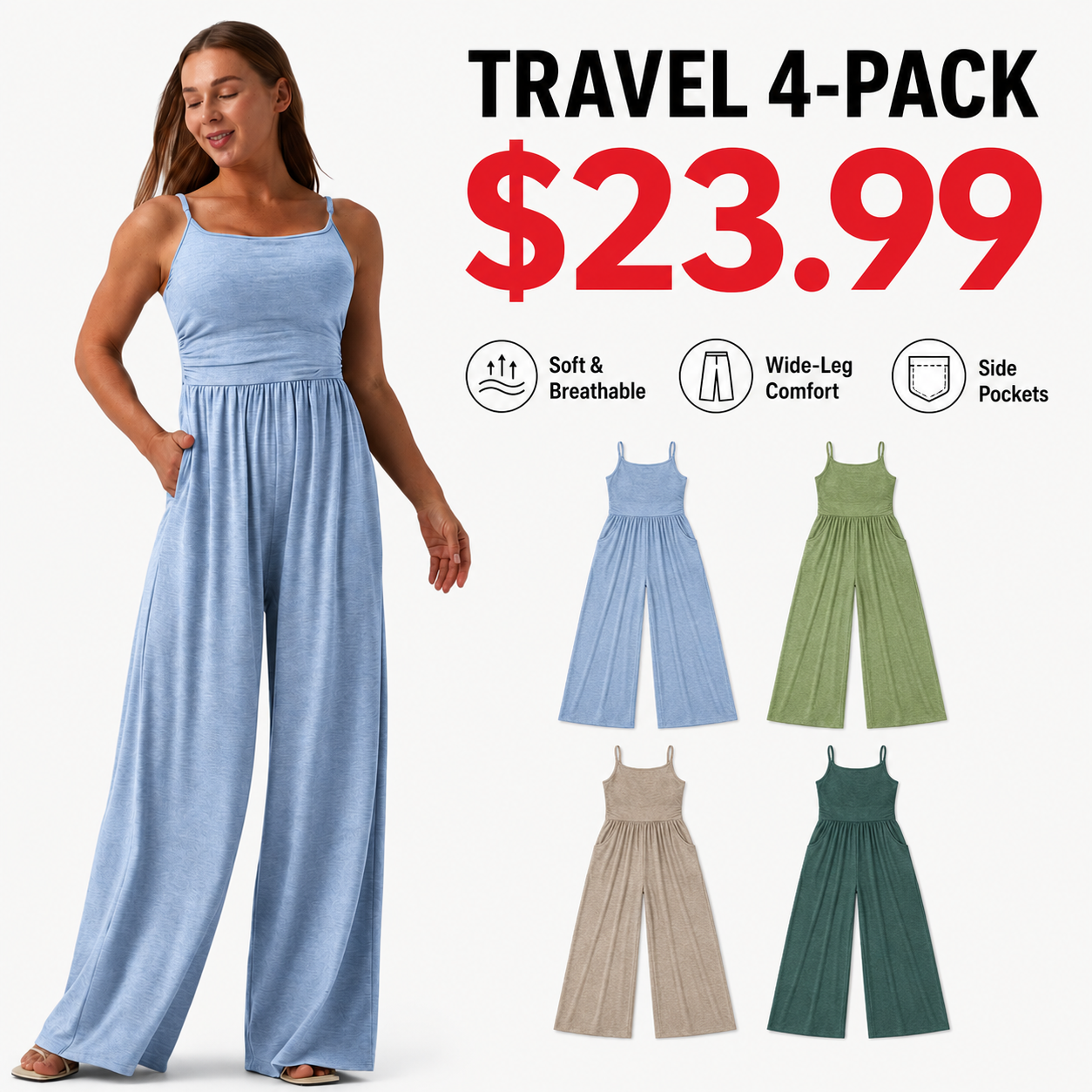 Women's Sleeveless Wide-Leg Lounge Jumpsuits