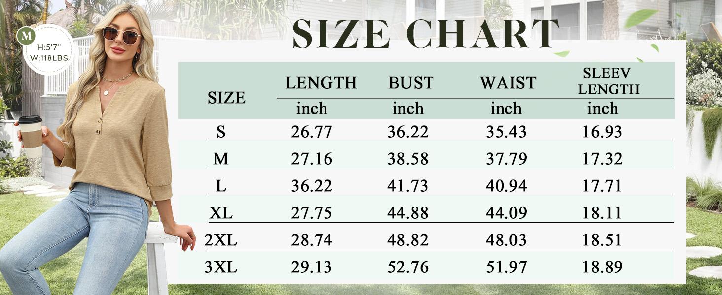 WIHOLL 3/4 Sleeve Tops Summer Outfits for Women Breathable Lightweight Blouses Air Conditioner Friendly Loose Fit Beach Vacation Girls Adjustable