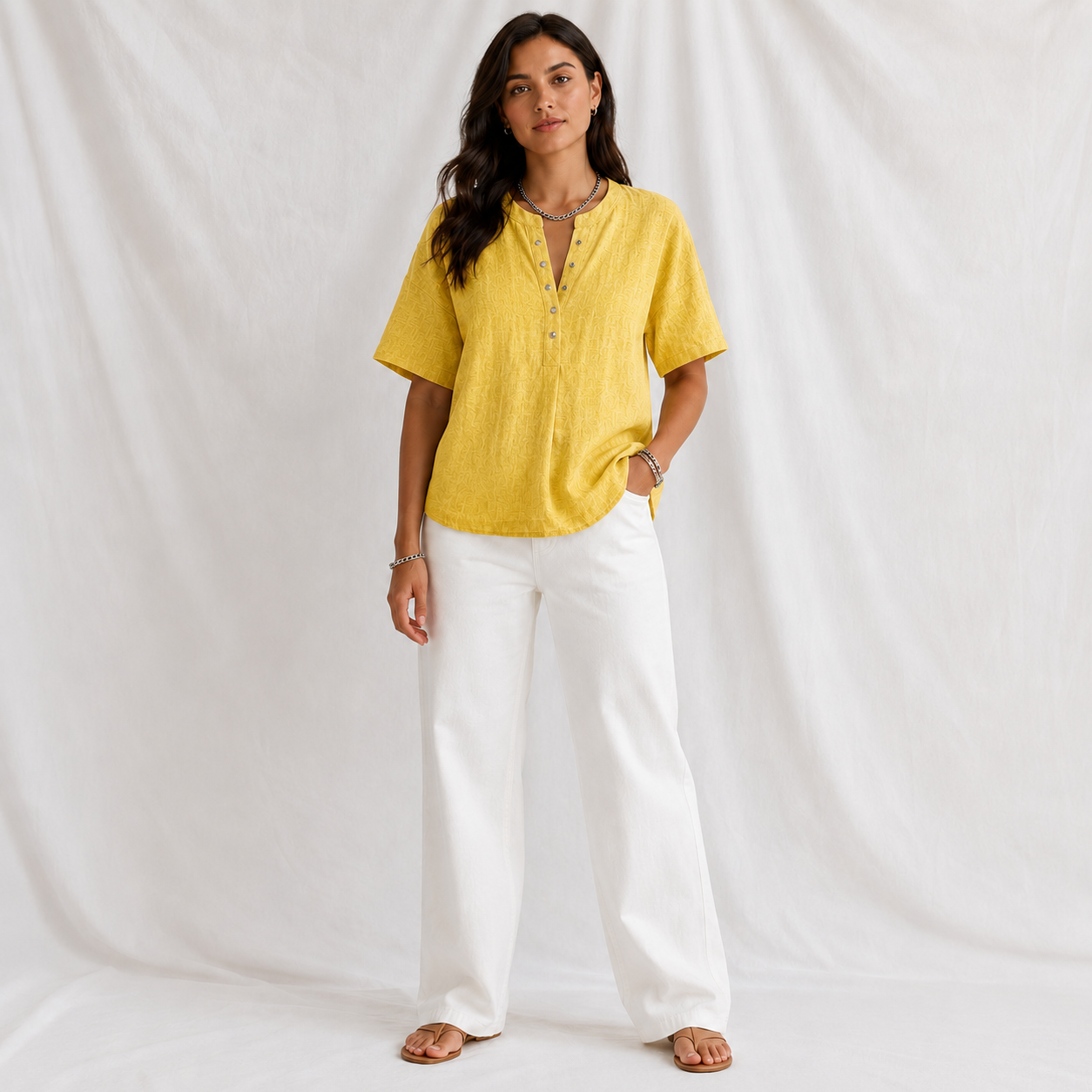New Arrivals🔥 Women’s Casual Henley Collar Linen And Cotton Short-sleeve Shirt