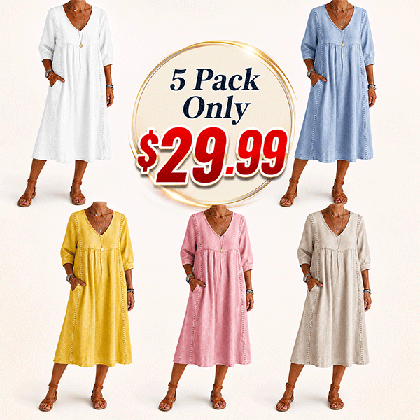 New Arrivals🔥Women's Casual Loose-fitting Patchwork Lace Trim Linen And Cotton Dress