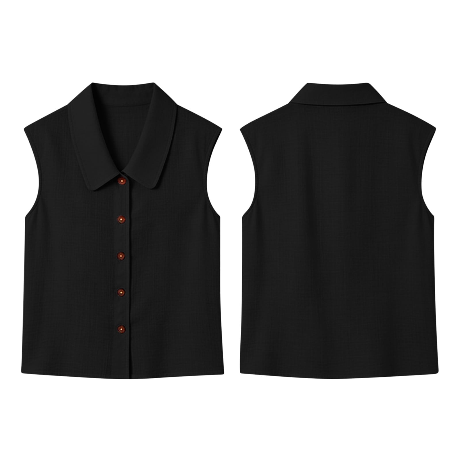 Rvasteizo Women Doll Collar Sleeveless Linen Texture Blouse with Front Button for Fresh Daily Casual Style