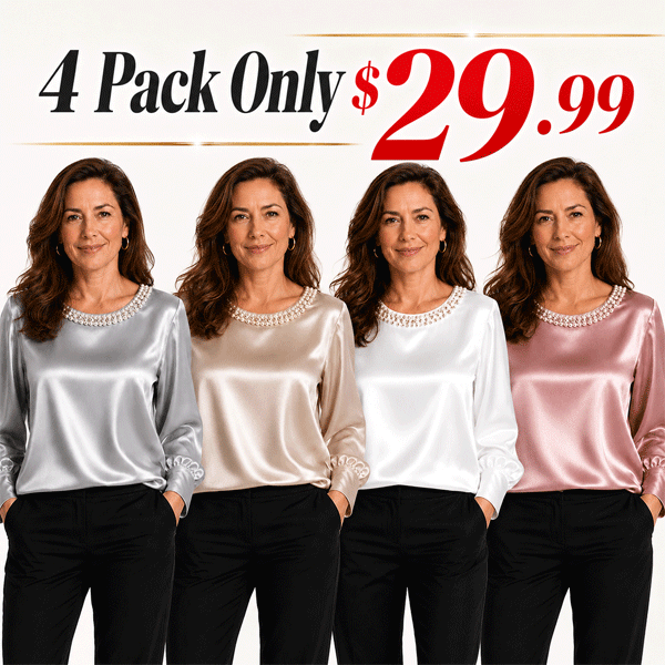 🔥New Arrival🔥Elegant synthetic pearl top with a satin round neckline for women