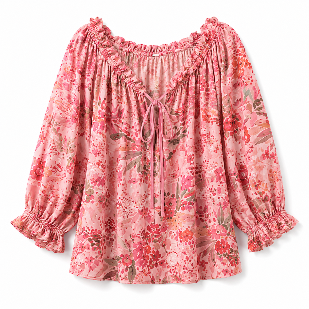 V-Neck Ruffled Lace Up Blouse
