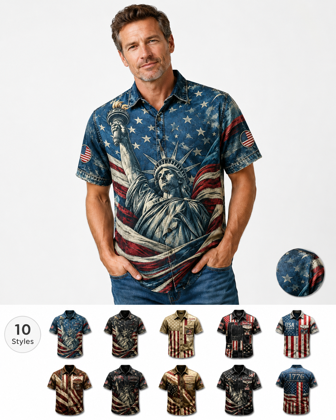 Vintage Patriotic Short-Sleeve Shirt