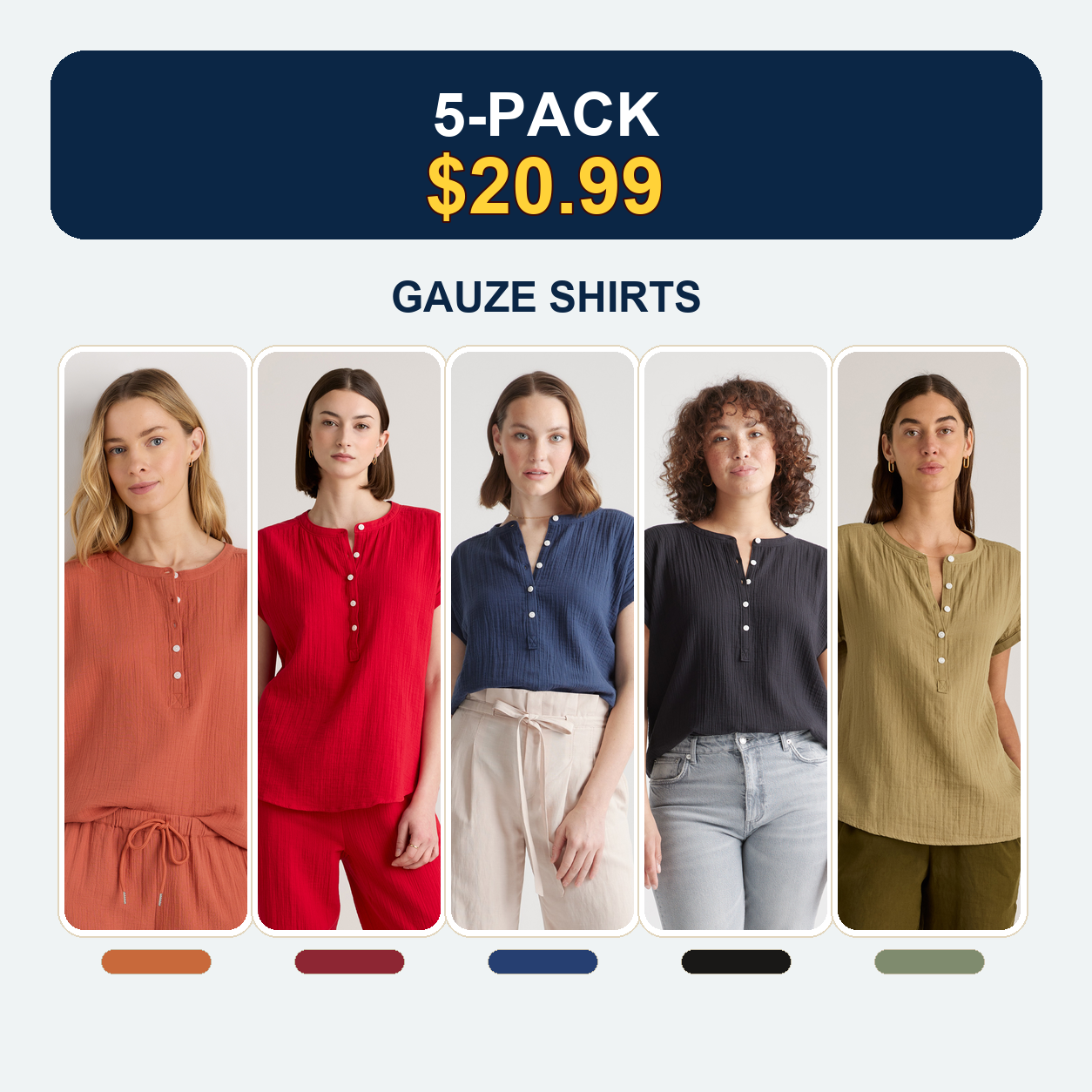 Women0710001 Rich Fall 5-Pack Organic Cotton Gauze Shirts
