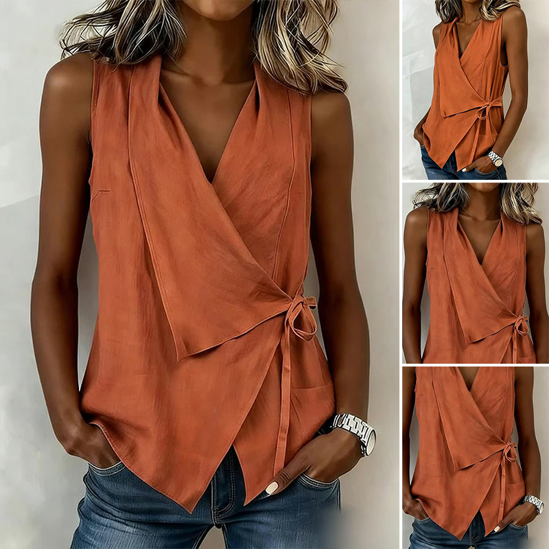 Sleeveless cotton-linen shirt