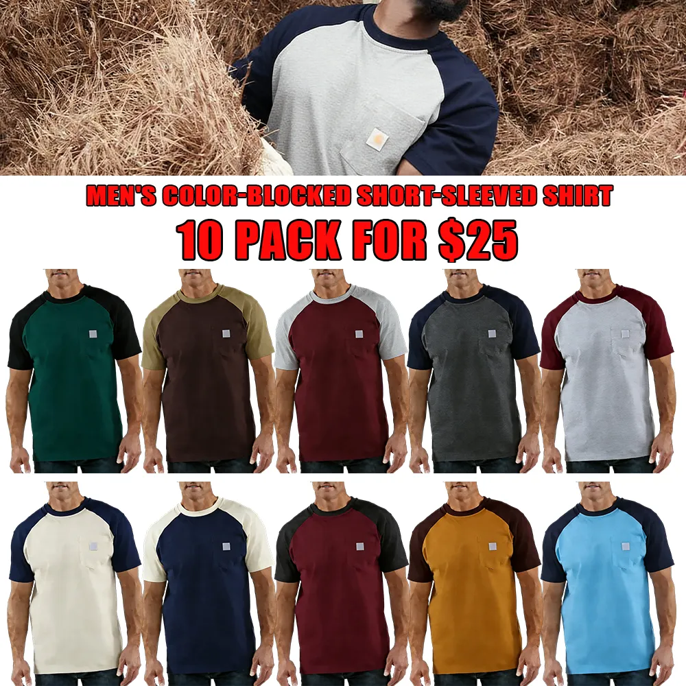 Men's color-blocked short-sleeved shirt