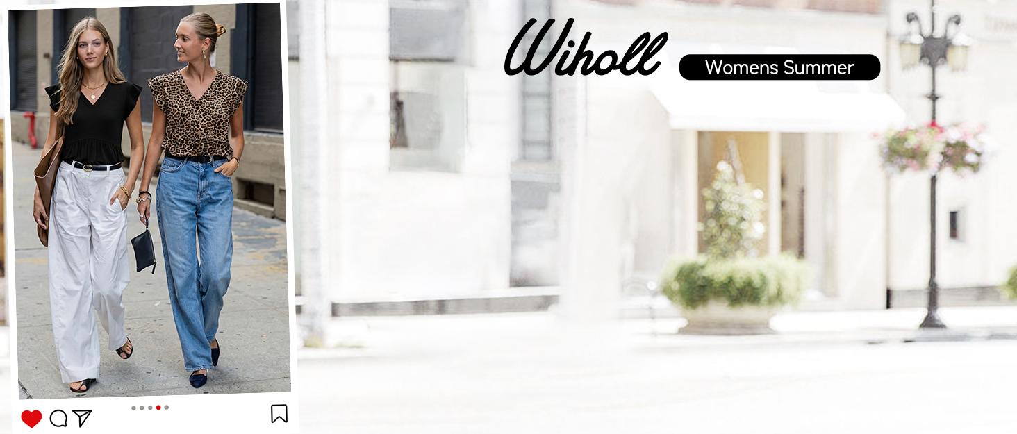 WIHOLL Womens Summer Tops 2026 Babydoll Shirts Ruffle Sleeve Spring Outfits Dressy Casual Blouses