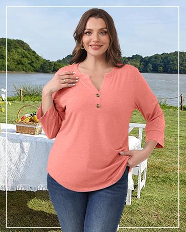 WIHOLL 3/4 Sleeve Tops Summer Outfits for Women Breathable Lightweight Blouses Air Conditioner Friendly Loose Fit Beach Vacation Girls Adjustable