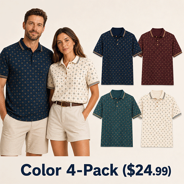 Men's and Women's Abstract Floral Print Short Sleeve Polo Shirt