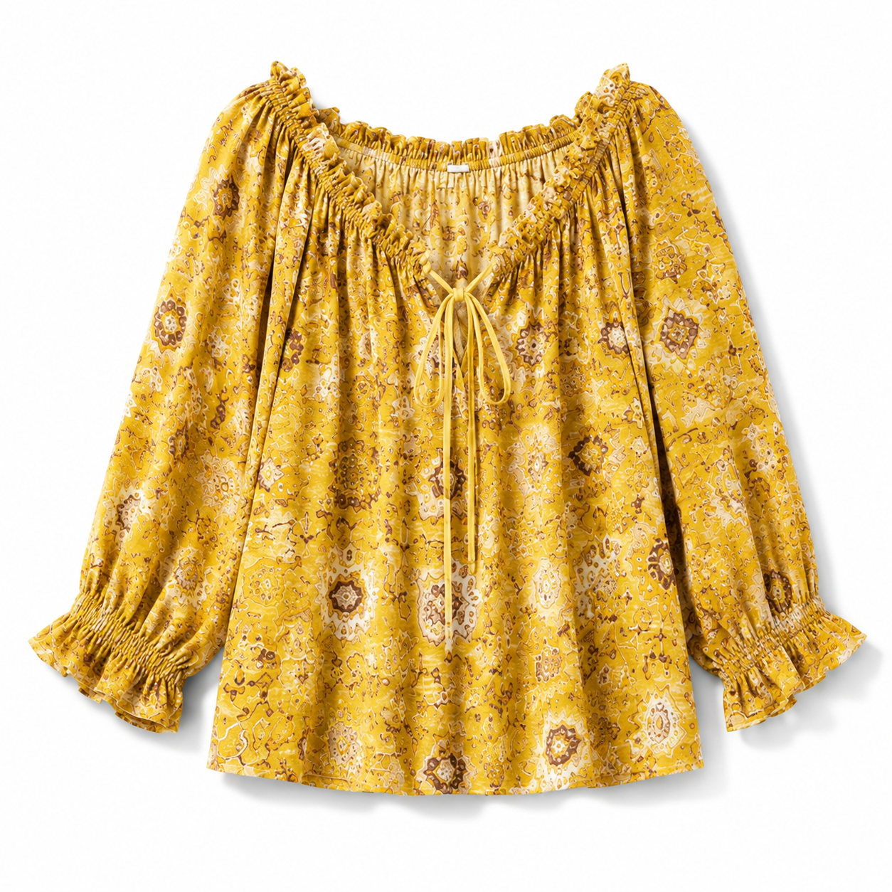 V-Neck Ruffled Lace Up Blouse