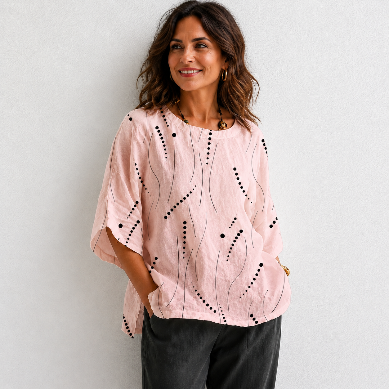 Abstract Print Linen Top | Women's Casual Loose Blouse
