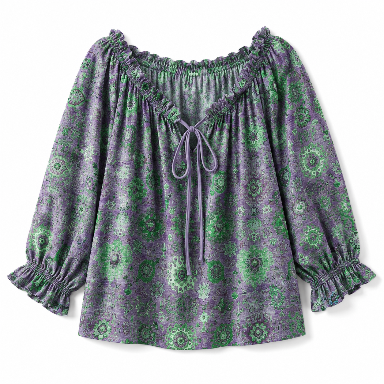 V-Neck Ruffled Lace Up Blouse