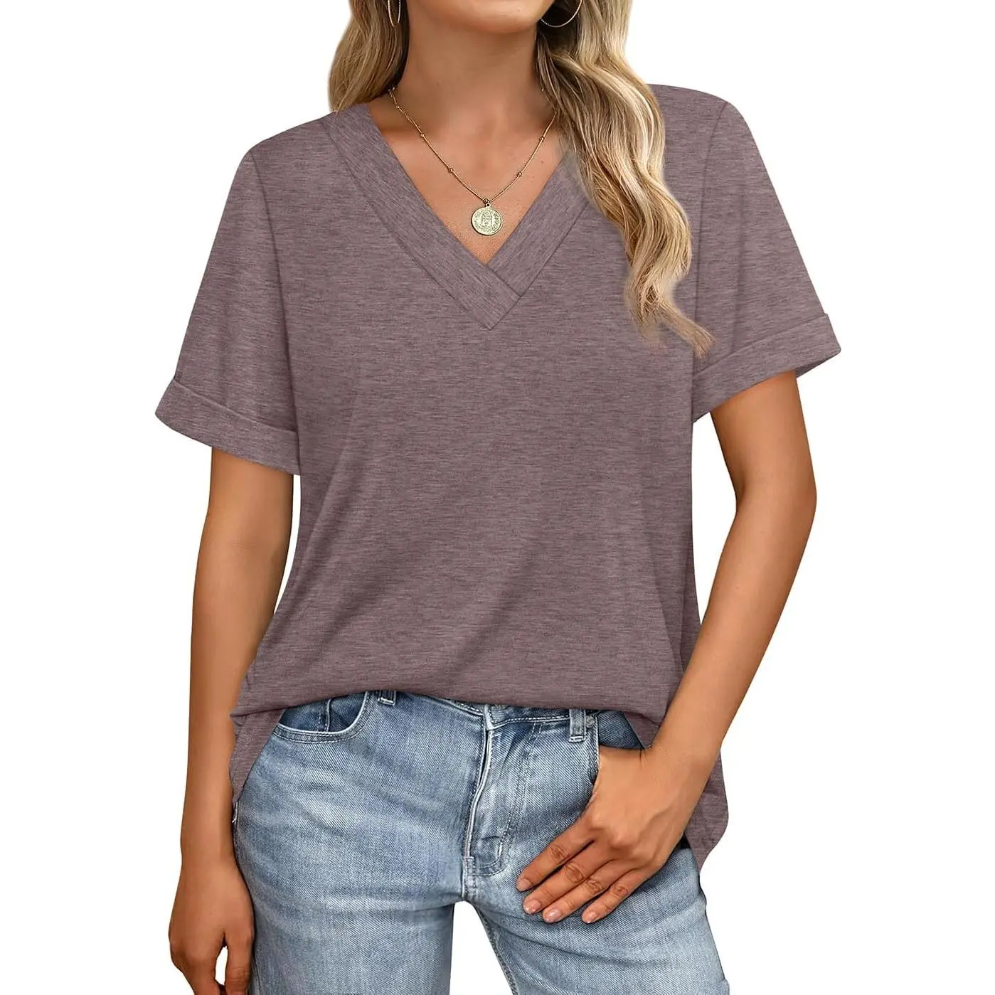 WIHOLL Womens Summer Tops Short Sleeve Basic Casual V Neck T Shirts Trendy Fashion 2025