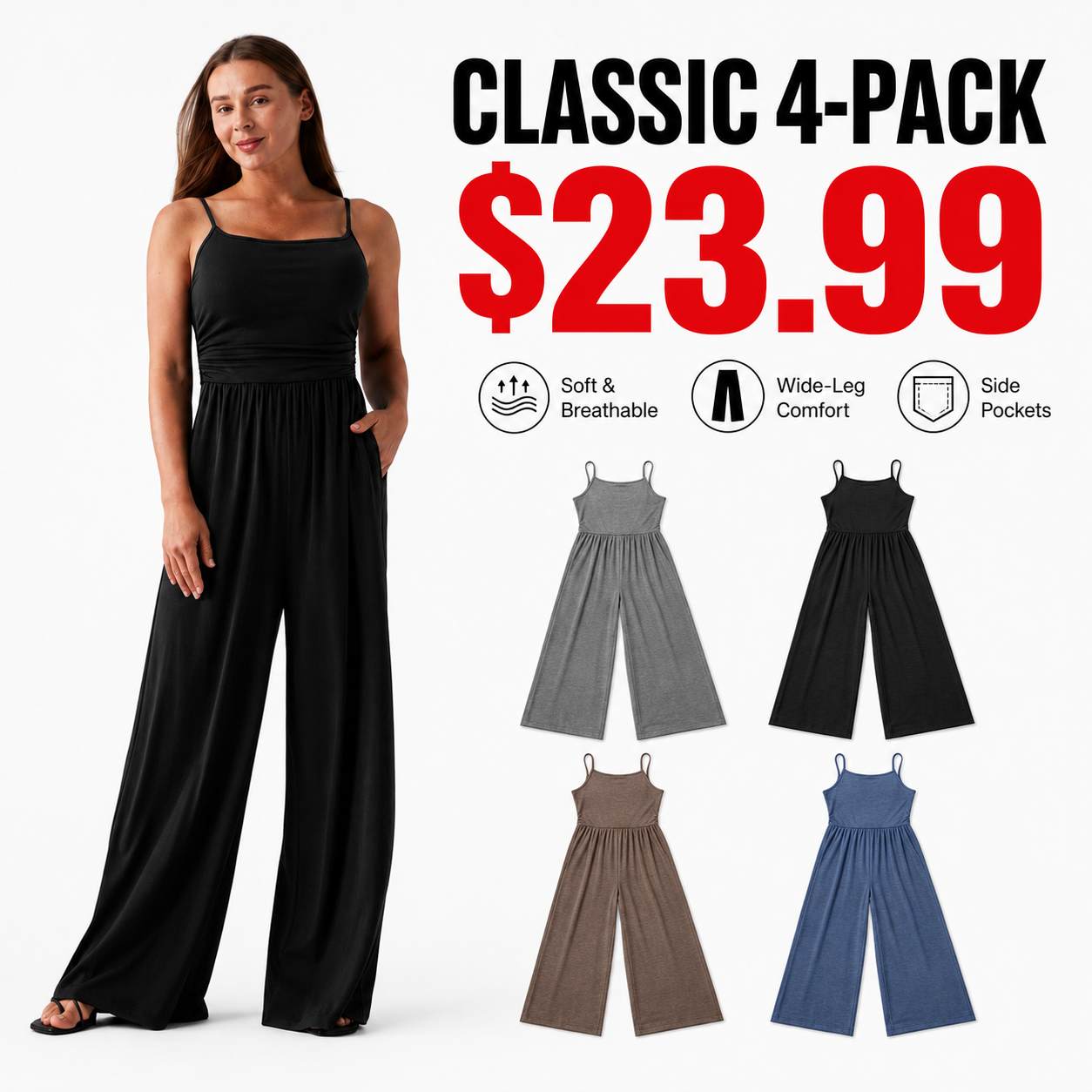 Women's Sleeveless Wide-Leg Lounge Jumpsuits
