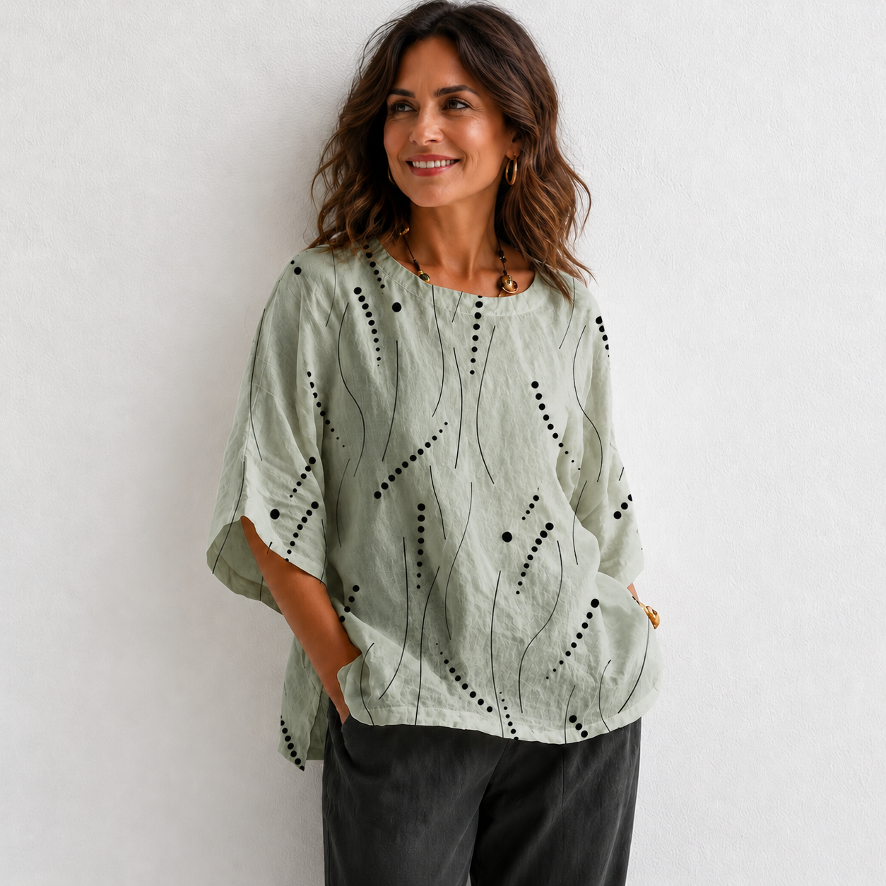 Abstract Print Linen Top | Women's Casual Loose Blouse