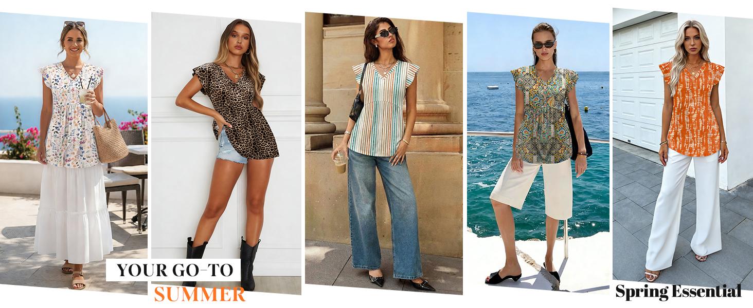 WIHOLL Womens Summer Tops 2026 Babydoll Shirts Ruffle Sleeve Spring Outfits Dressy Casual Blouses