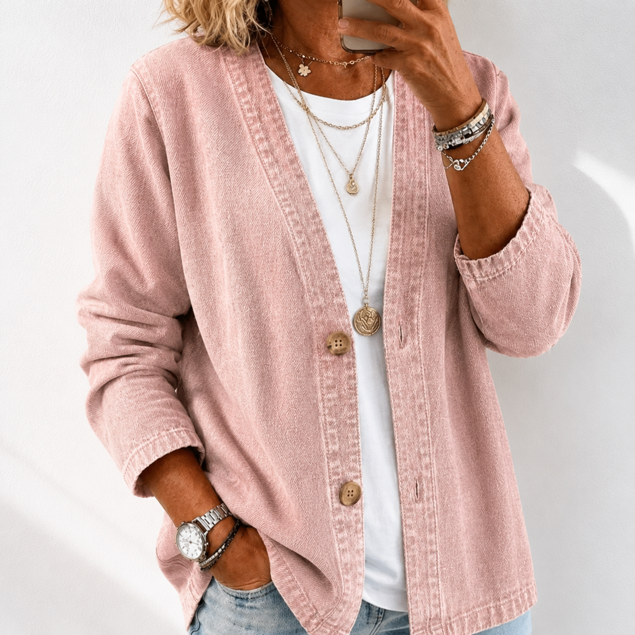 🧥 50% OFF NOW! ✨ Women's Classic Button Front Denim Jacket – V-Neck, Breathable Fabric & Relaxed Fit 💙