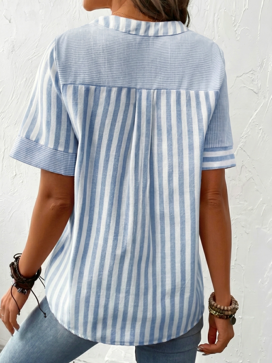 Women's Striped Button V-Neck Lightweight Casual Summer Top
