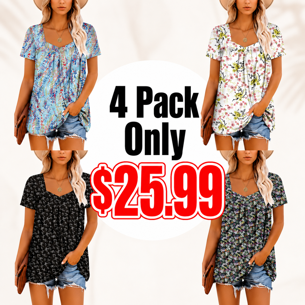 Hot Sale-Women's Summer Pleated Printed Short-Sleeves