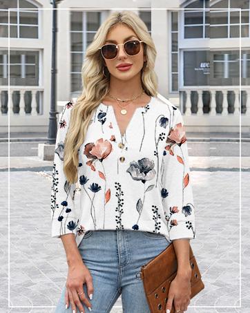 WIHOLL 3/4 Sleeve Tops Summer Outfits for Women Breathable Lightweight Blouses Air Conditioner Friendly Loose Fit Beach Vacation Girls Adjustable