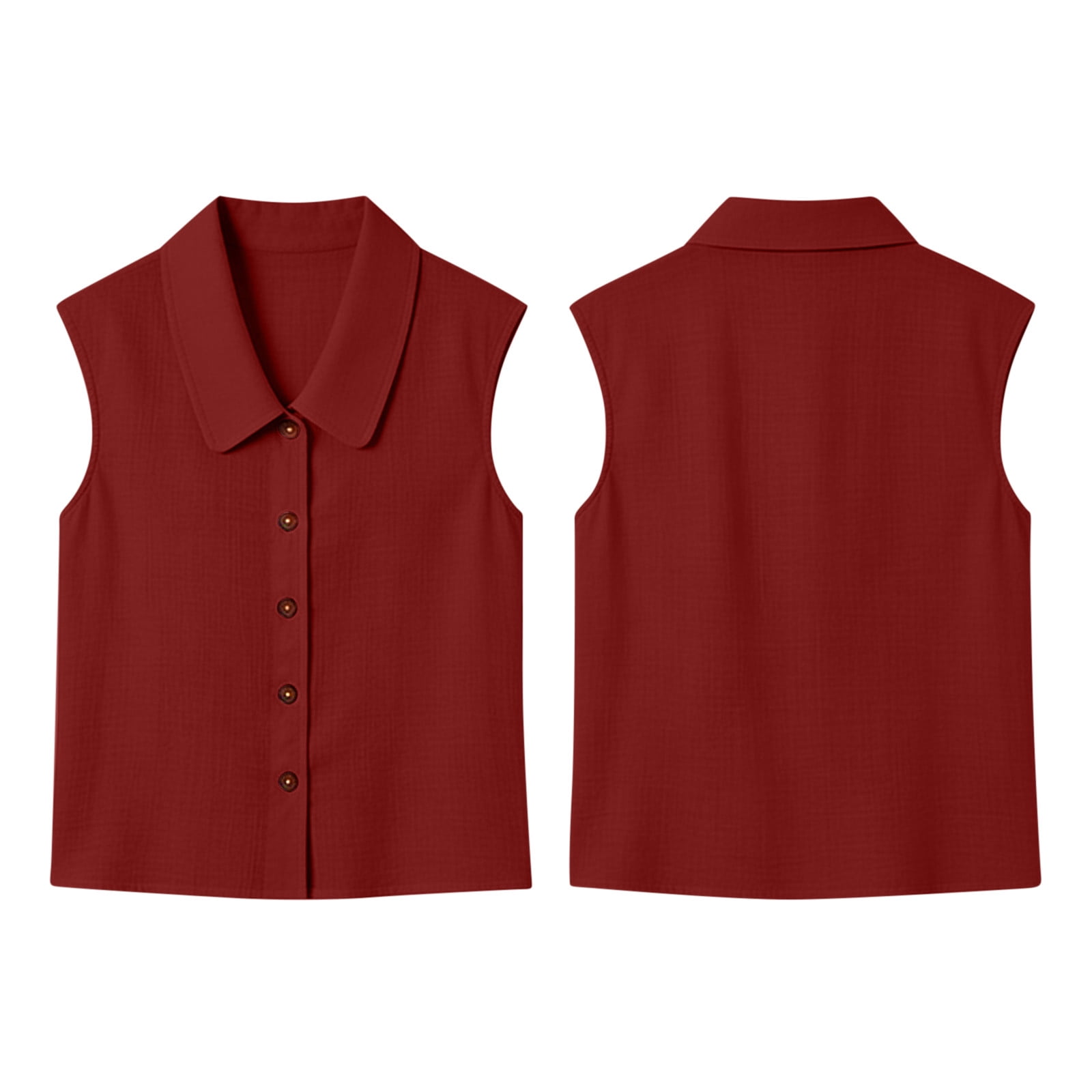 Rvasteizo Women Doll Collar Sleeveless Linen Texture Blouse with Front Button for Fresh Daily Casual Style