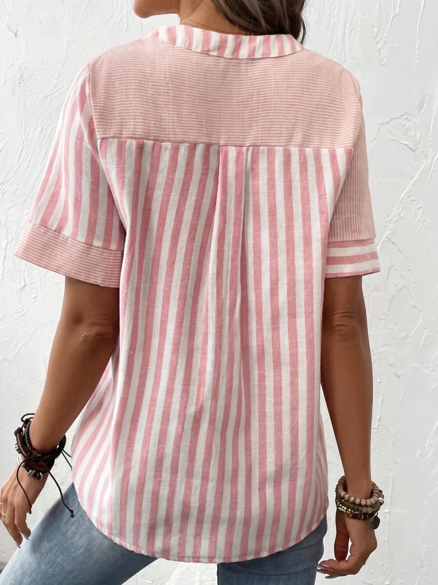 Women's Striped Button V-Neck Lightweight Casual Summer Top