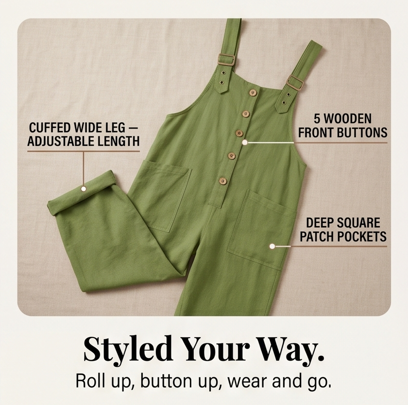Loose Button-Front Overalls