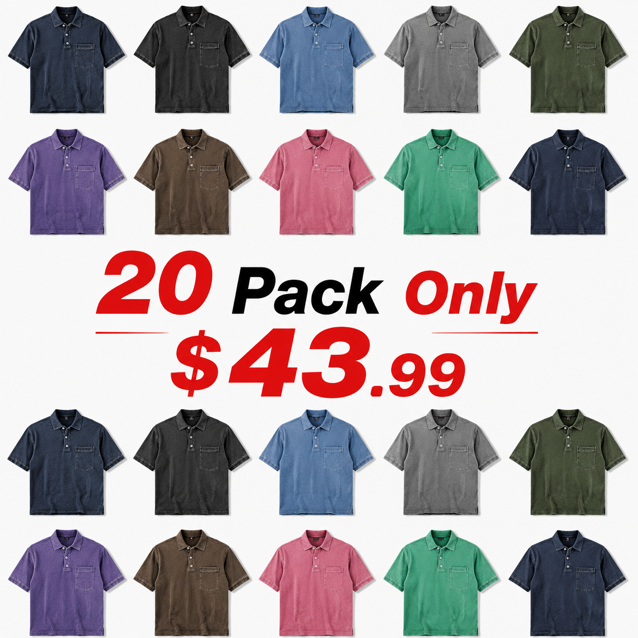 Men's Retro Distressed Lapel Short-sleeved Pocket Polo Shirt/10 Packs for $34.99