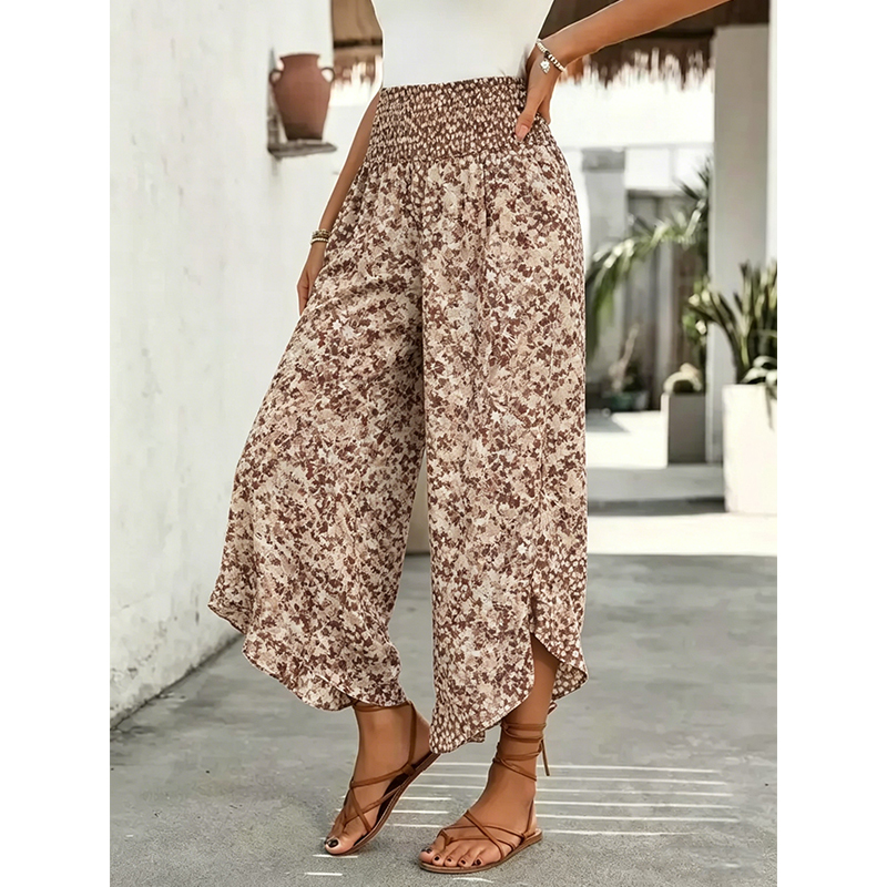 Women's Ditsy Floral Print Wide Leg Pants, Boho Casual Comfy Trousers for Summer, Women's Clothes for Daily Wear