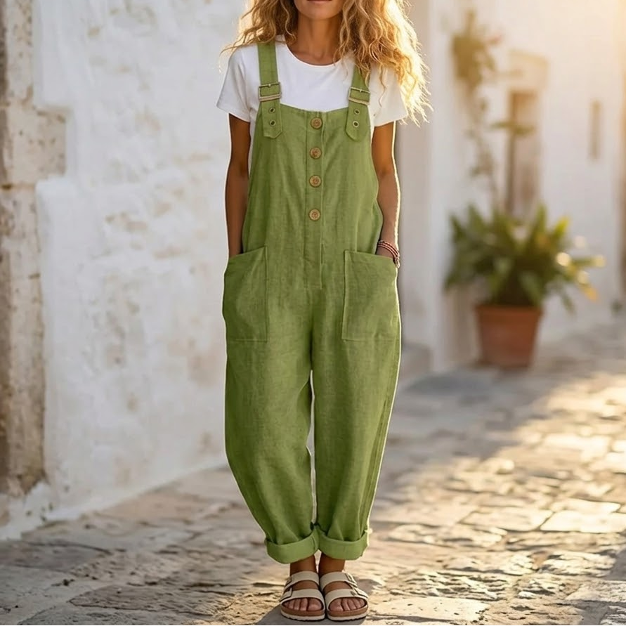 Loose Button-Front Overalls