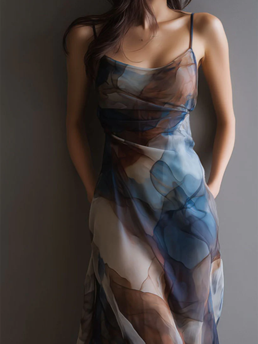Elegant And Flowing Watercolor-print Dress