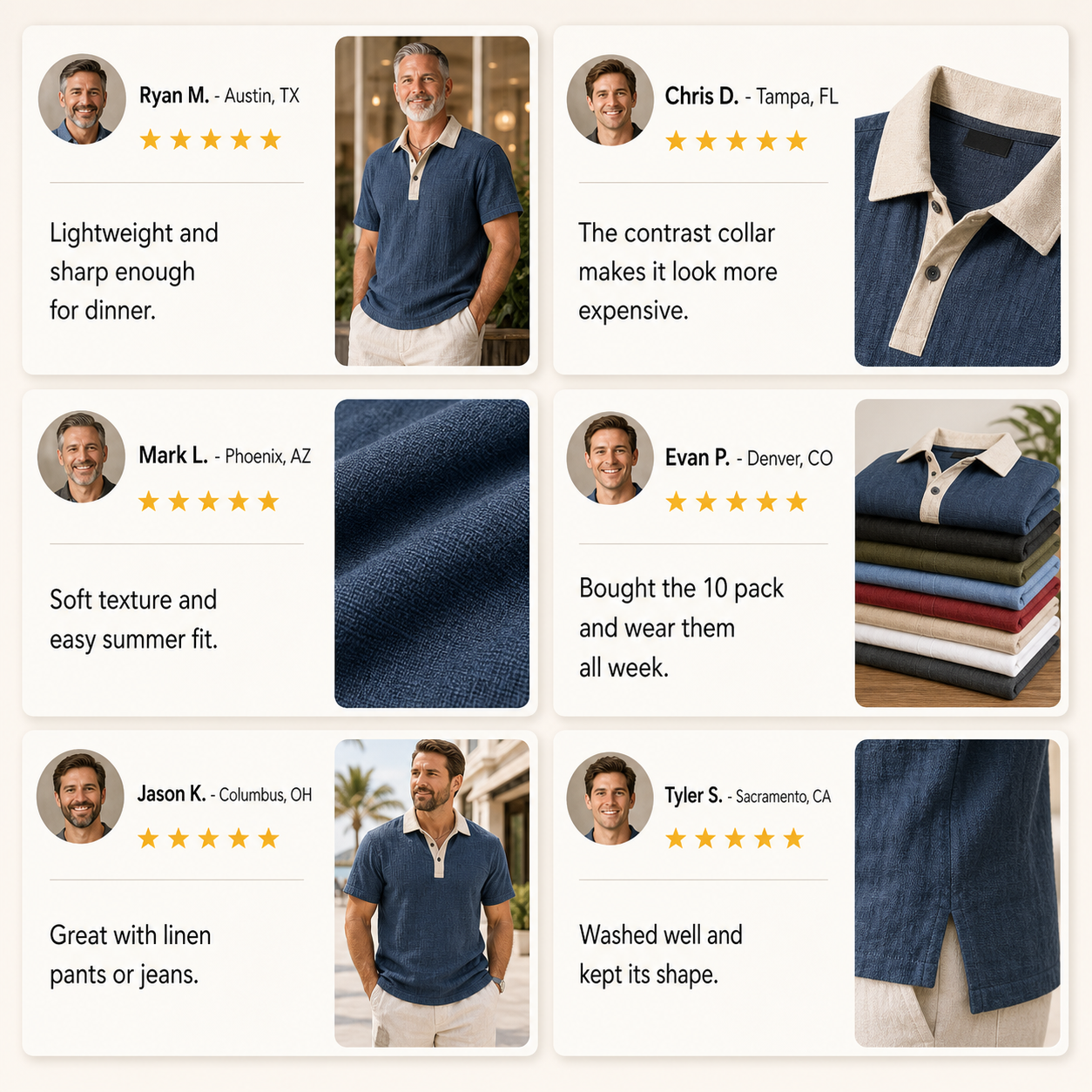 ⏰Store Closing Clearance⚡10 Pack for $24⚡Men's Contrast Collar Textured Polo