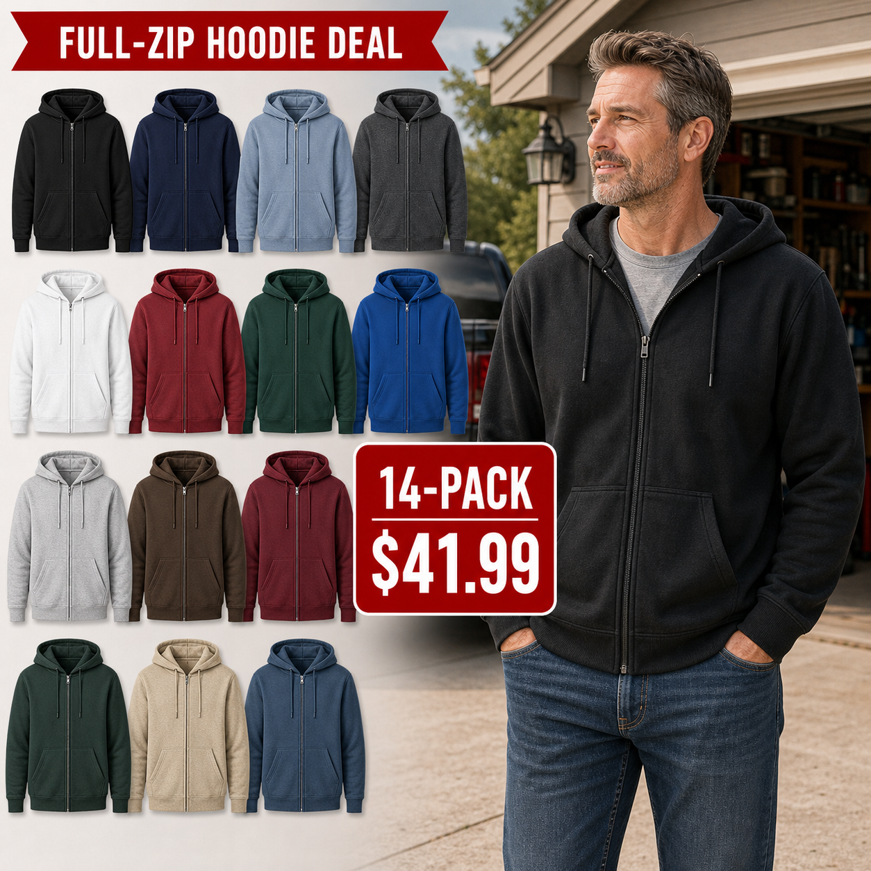 Men's Lightweight Full-Zip Fleece Hoodies