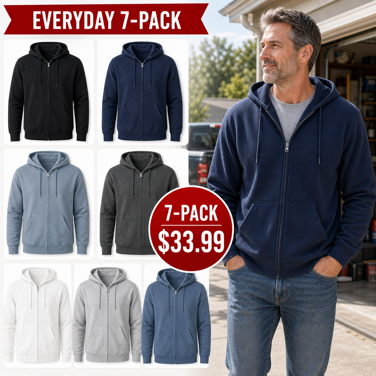 Men's Lightweight Full-Zip Fleece Hoodies